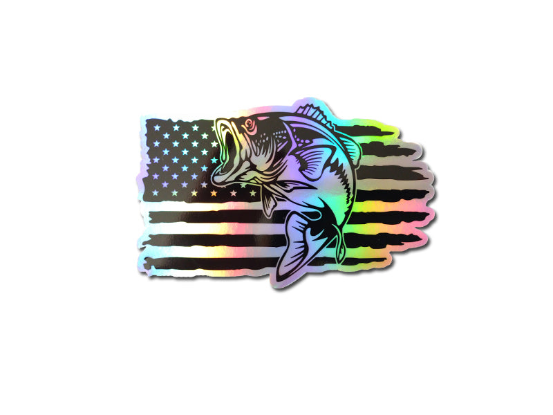 American Flag Bass Fishing Holographic Decal Window Car Truck Sticker –