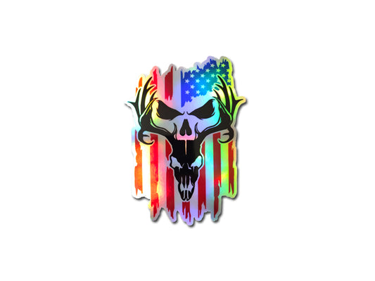 American Flag Deer Skull Holographic Decal Window Car Truck Sticker