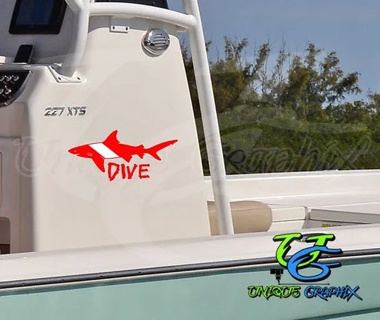 Diver Down Dive Flag Shark Decal for Diving Cup Cooler Boat Car Window Bumper