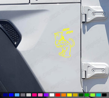 Eugene the Jeep Cartoon Decal Compatible with Jeep Wrangler Car Truck Window Fender 6In