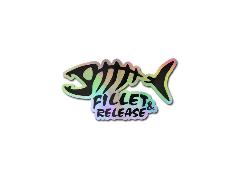 Fillet and Release Bone Fish Bass Fishing Holographic Decal Window Car Truck Boat Sticker
