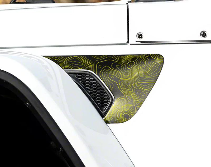 JL Fender Side Vinyl Decals with topographical line 1 Pair compatible with 2018-2023 Jeep Wrangler and Gladiator