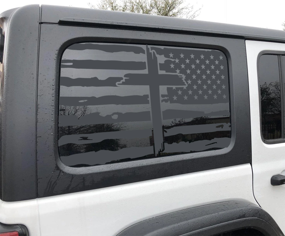 American Flag Cross Window Graphic Decal for Jeep Wrangler JL 2018-2025