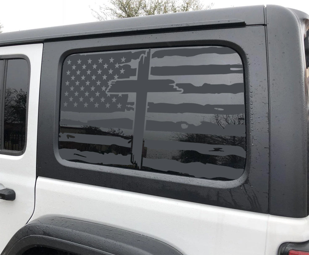 American Flag Cross Window Graphic Decal for Jeep Wrangler JL 2018-2025