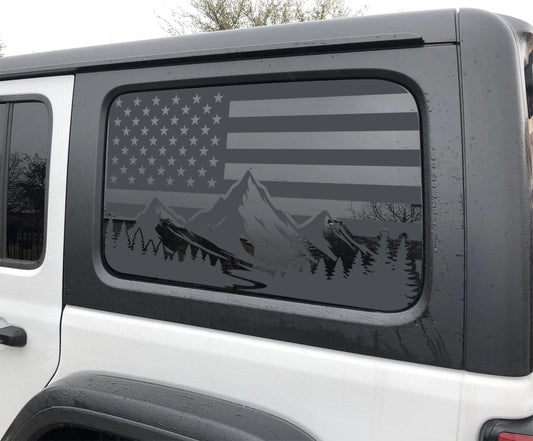 American Flag Mountain Window Graphic Decal for Jeep Wrangler JL 2018-2025