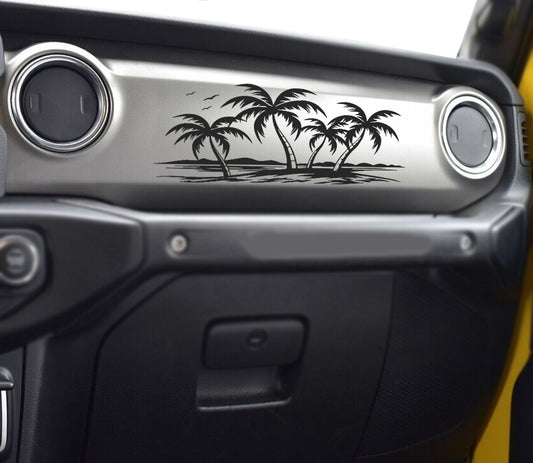Dashboard Decal Glove Box Palm Tree Scene Graphic Vinyl Sticker for Wrangler JL Gladiator JT 18-25 (Any Color)