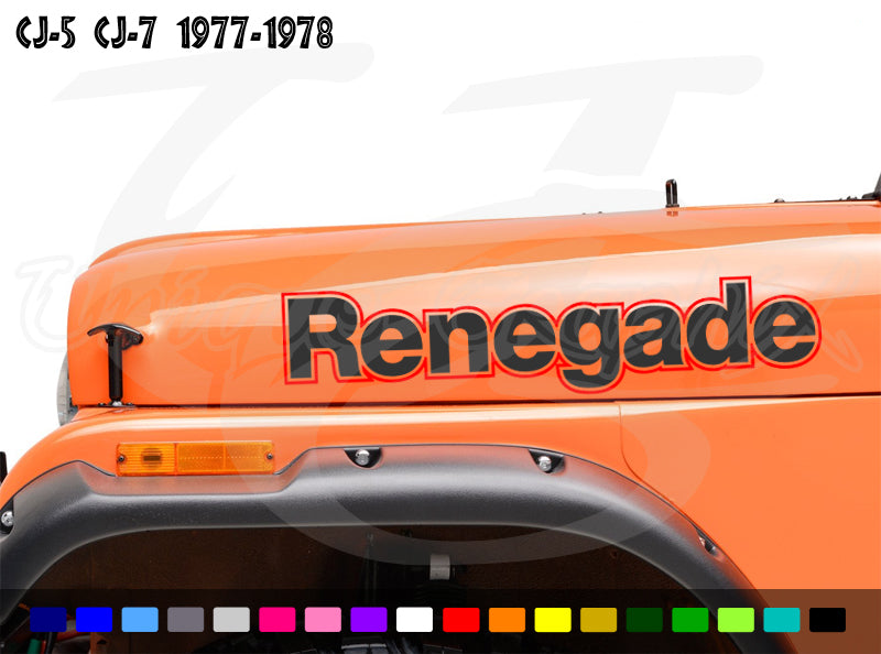 Renegade Hood Decals 2 color 1 pair 26in Compatible with 1977-1978 Jeep Wrangler CJ-5 CJ-7